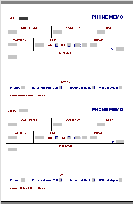 Phone Memo eForm Word Template