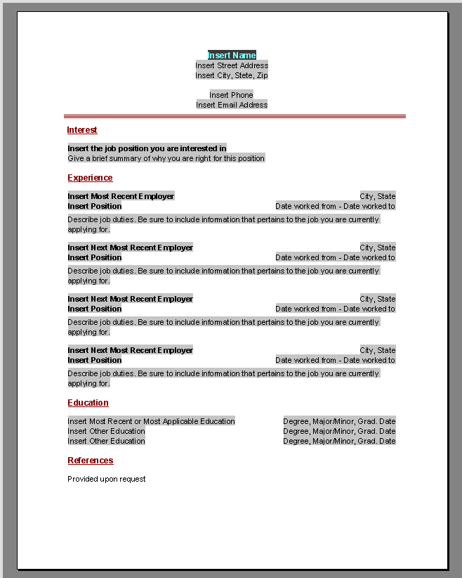 free download resume template microsoft word